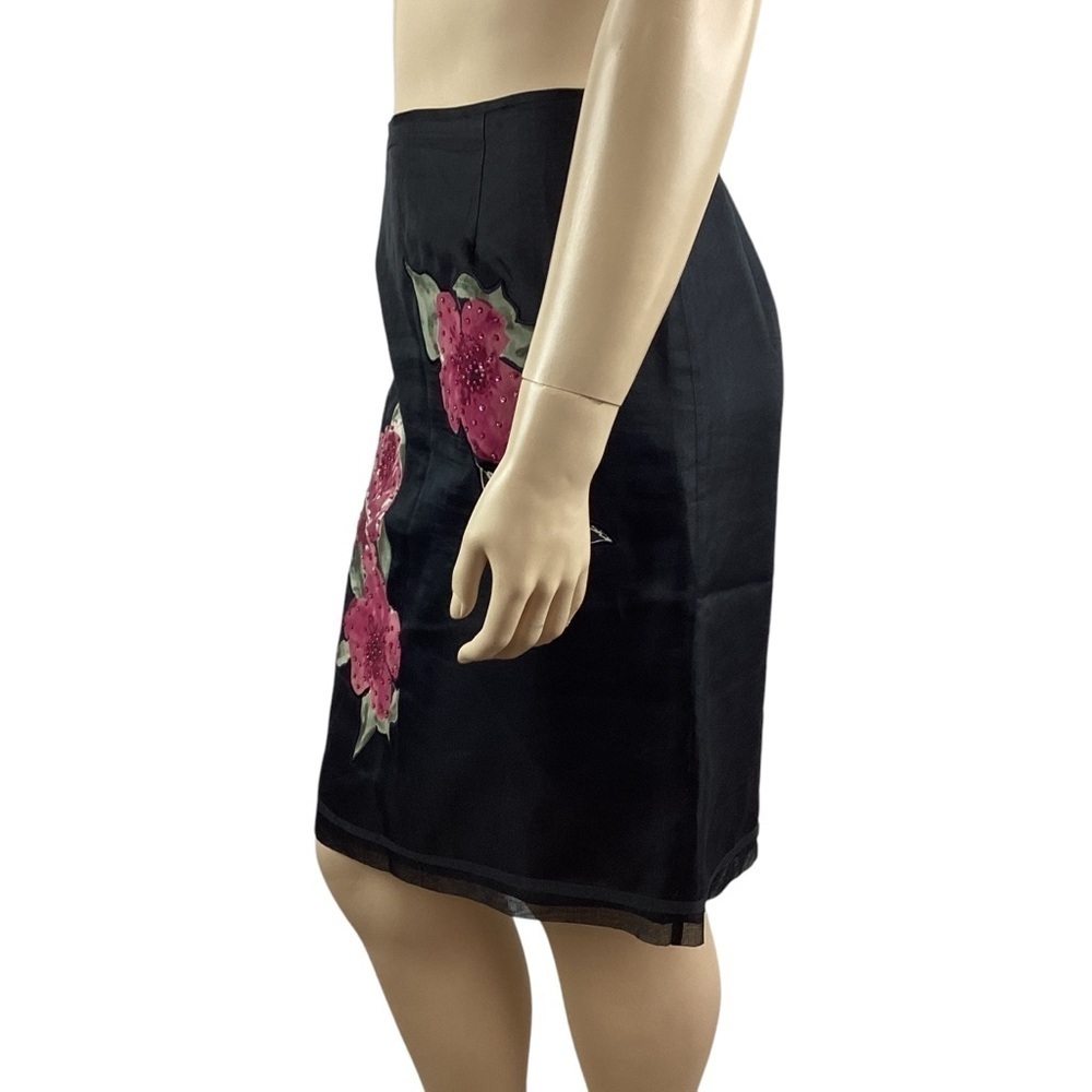 Vintage 100% Silk Floral Pencil Skirt Size 12 Black - Picture 4 of 6